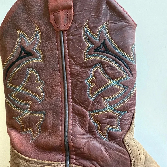 OLD WEST- Kids-Distressed-Vamp-Cowboy Boots-Brown-Red-Size 3 - Picture 5 of 14